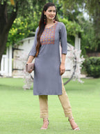 Juniper Women Blue Rayon Festive Wear Embroidered Straight Kurta | Grocsy