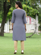 Juniper Women Blue Rayon Festive Wear Embroidered Straight Kurta | Grocsy