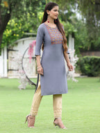 Juniper Women Blue Rayon Festive Wear Embroidered Straight Kurta | Grocsy