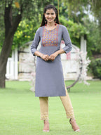 Juniper Women Blue Rayon Festive Wear Embroidered Straight Kurta | Grocsy