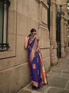 Monjolika Fashion Slate Blue Color Woven Festival Wear Saree | Grocsy