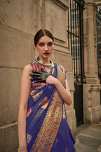 Monjolika Fashion Slate Blue Color Woven Festival Wear Saree | Grocsy