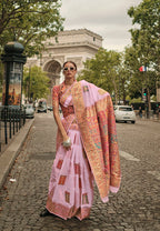 Monjolika Fashion Light Pink Color Woven Festival Wear Saree | Grocsy