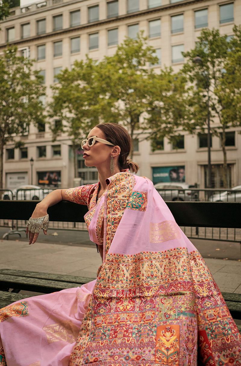Monjolika Fashion Light Pink Color Woven Festival Wear Saree | Grocsy