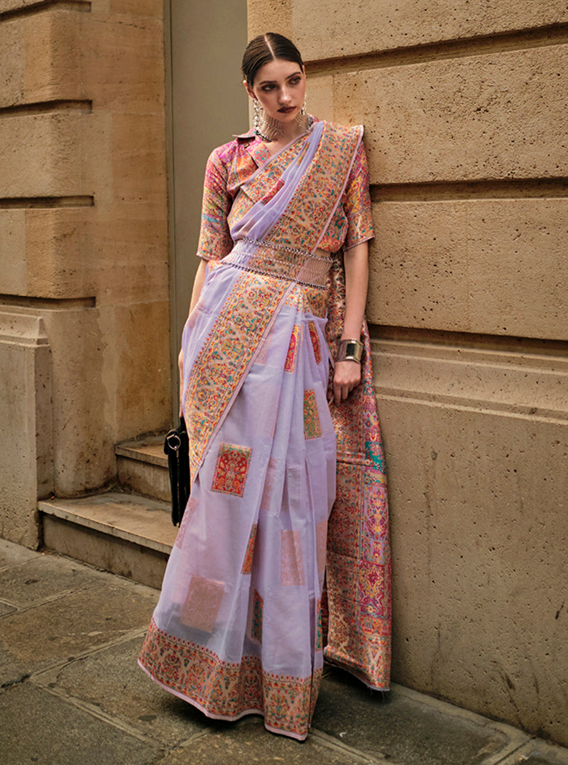 Monjolika Fashion Light Lavender Color Woven Festival Wear Saree | Grocsy