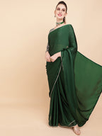 Sangria Green Sequinned Satin Saree | Grocsy