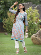 Juniper Women Grey Crepe Casual Wear Digital Printed Straight Kurta | Grocsy