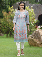 Juniper Women Grey Crepe Casual Wear Digital Printed Straight Kurta | Grocsy
