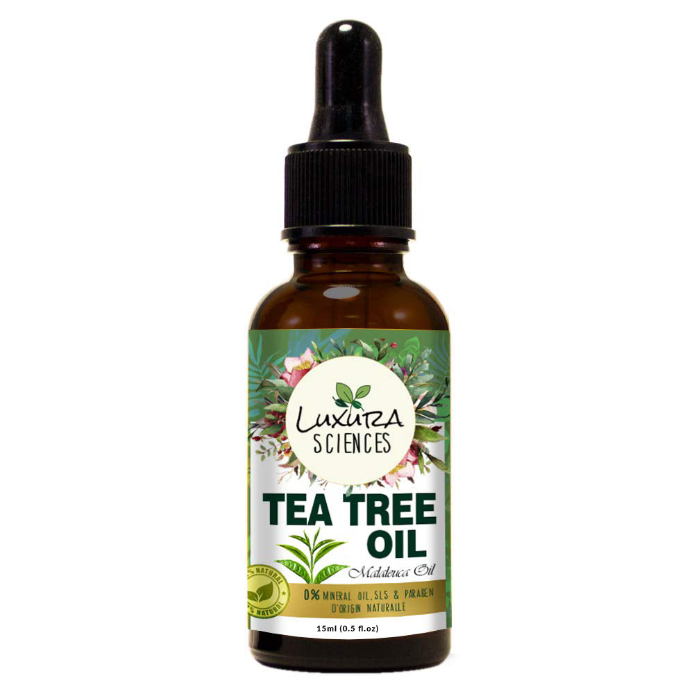 Luxura Sciences Organic Tea Tree Essential Oil for Acne, Skin, Hair, Nail | Grocsy