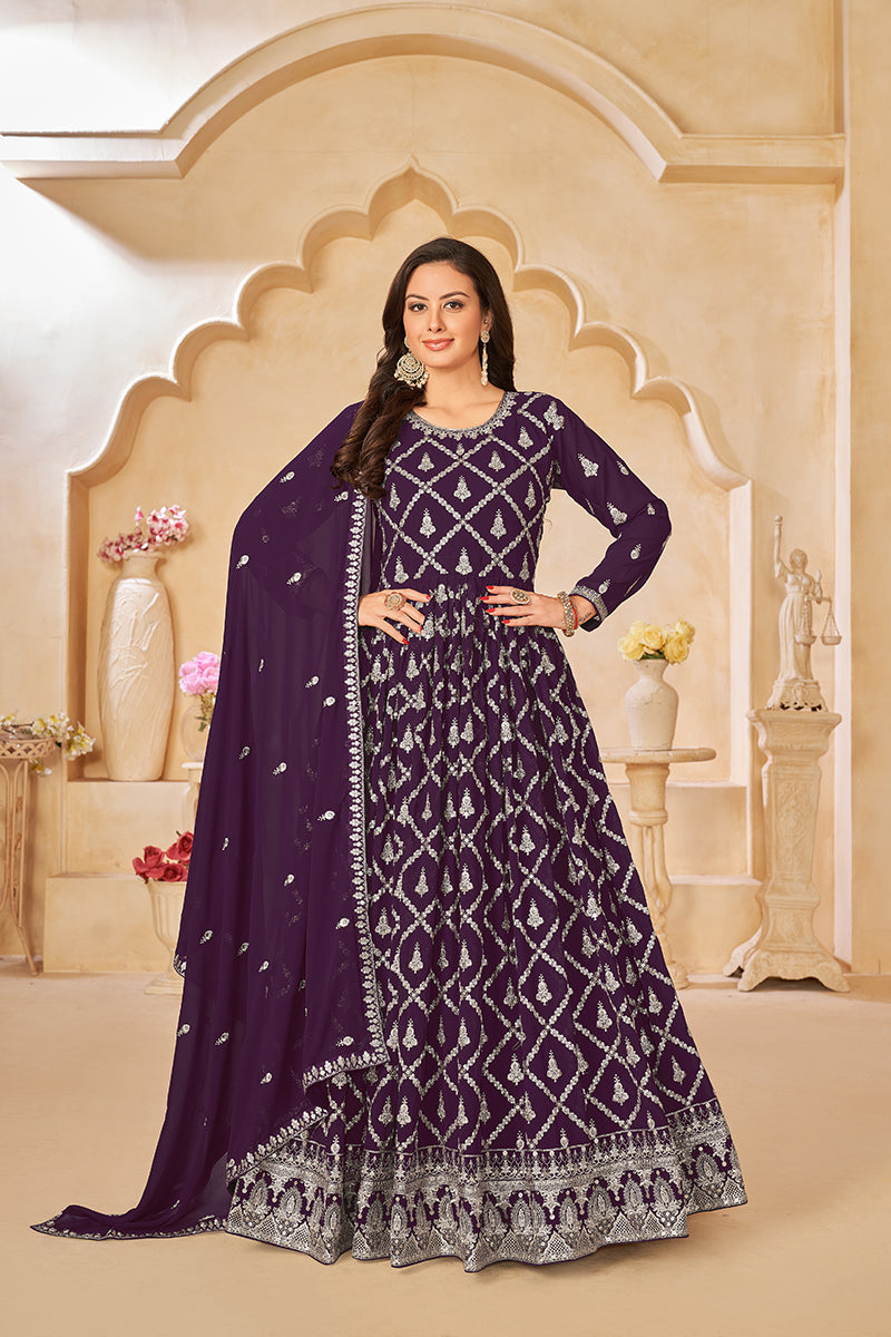 Monjolika Fashion Embroidered Party Wear Purple Salwar Suit | Grocsy