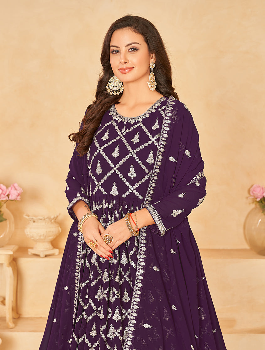 Monjolika Fashion Embroidered Party Wear Purple Salwar Suit | Grocsy