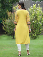 Juniper Women Yellow Crepe Casual Wear Digital Printed Straight Kurta | Grocsy