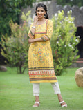 Juniper Women Yellow Crepe Casual Wear Digital Printed Straight Kurta | Grocsy