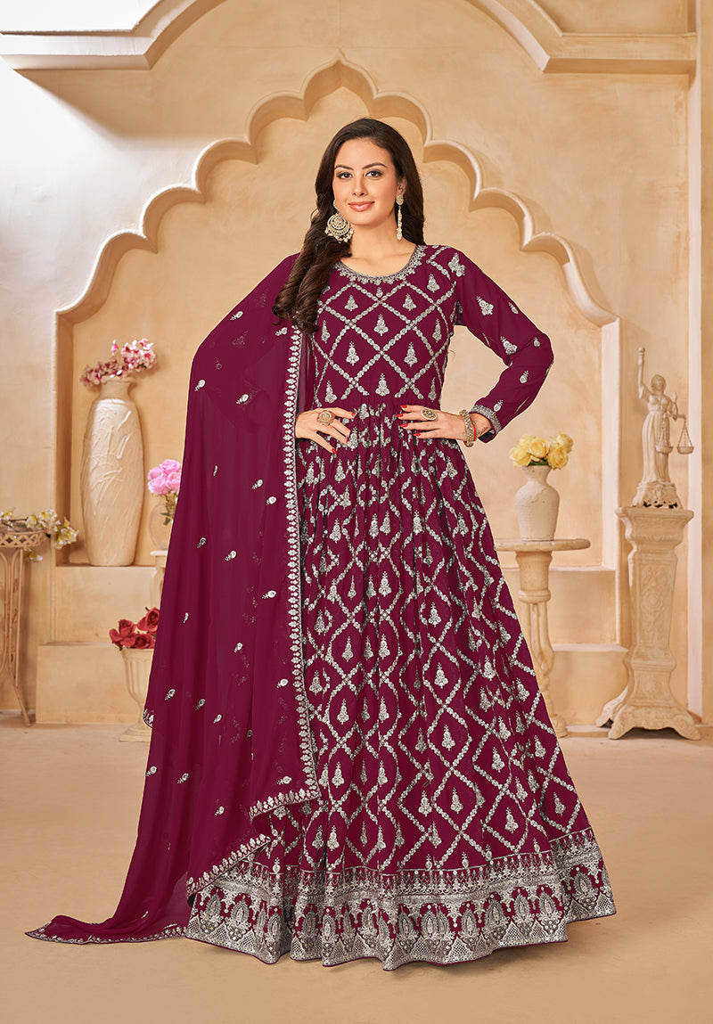 Monjolika Fashion Embroidered Party Wear Magenta Salwar Suit | Grocsy