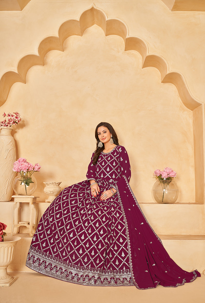 Monjolika Fashion Embroidered Party Wear Magenta Salwar Suit | Grocsy