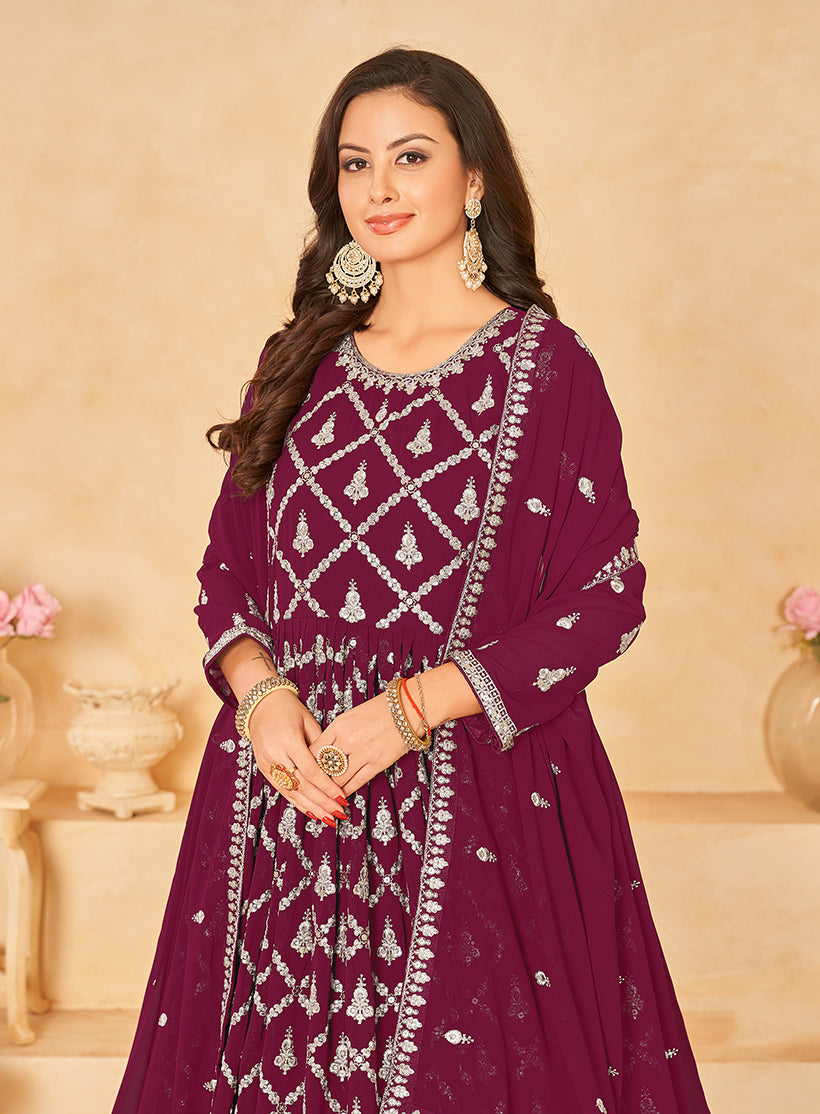 Monjolika Fashion Embroidered Party Wear Magenta Salwar Suit | Grocsy