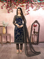 Monjolika Fashion Navy Net Embroidery Trendy Salwar Kameez | Grocsy