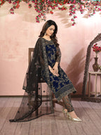 Monjolika Fashion Navy Net Embroidery Trendy Salwar Kameez | Grocsy