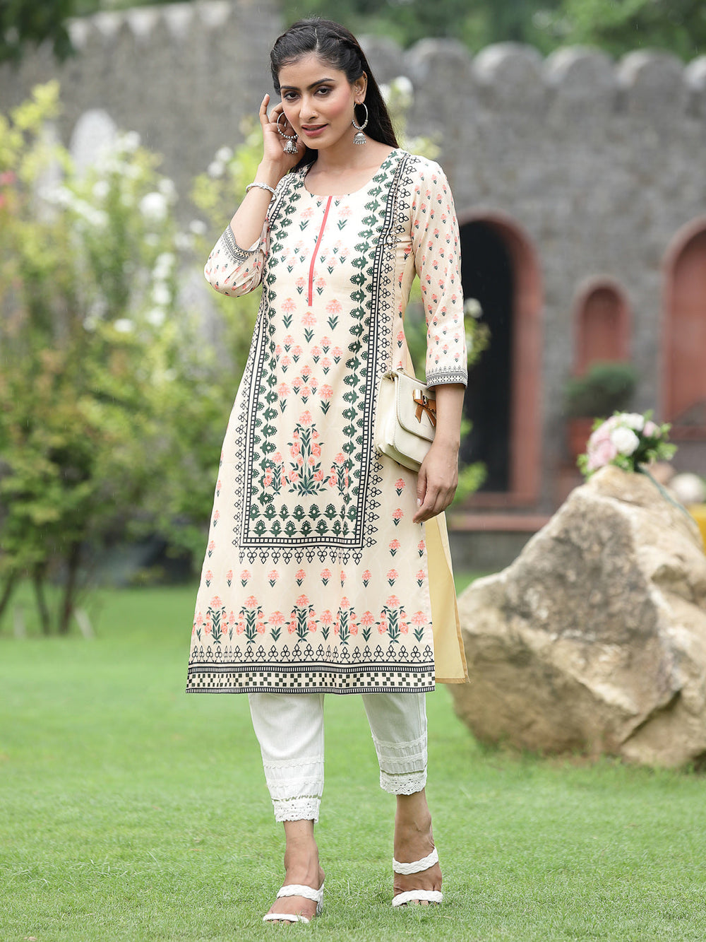 Juniper Women Off-White Crepe Casual Wear Digital Printed Straight Kurta | Grocsy