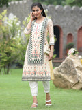 Juniper Women Off-White Crepe Casual Wear Digital Printed Straight Kurta | Grocsy