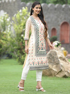 Juniper Women Off-White Crepe Casual Wear Digital Printed Straight Kurta | Grocsy