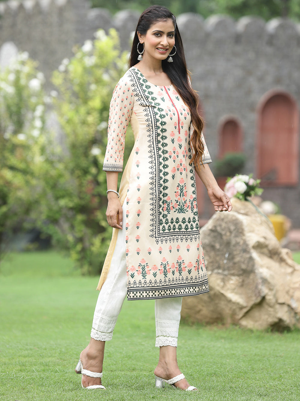 Juniper Women Off-White Crepe Casual Wear Digital Printed Straight Kurta | Grocsy