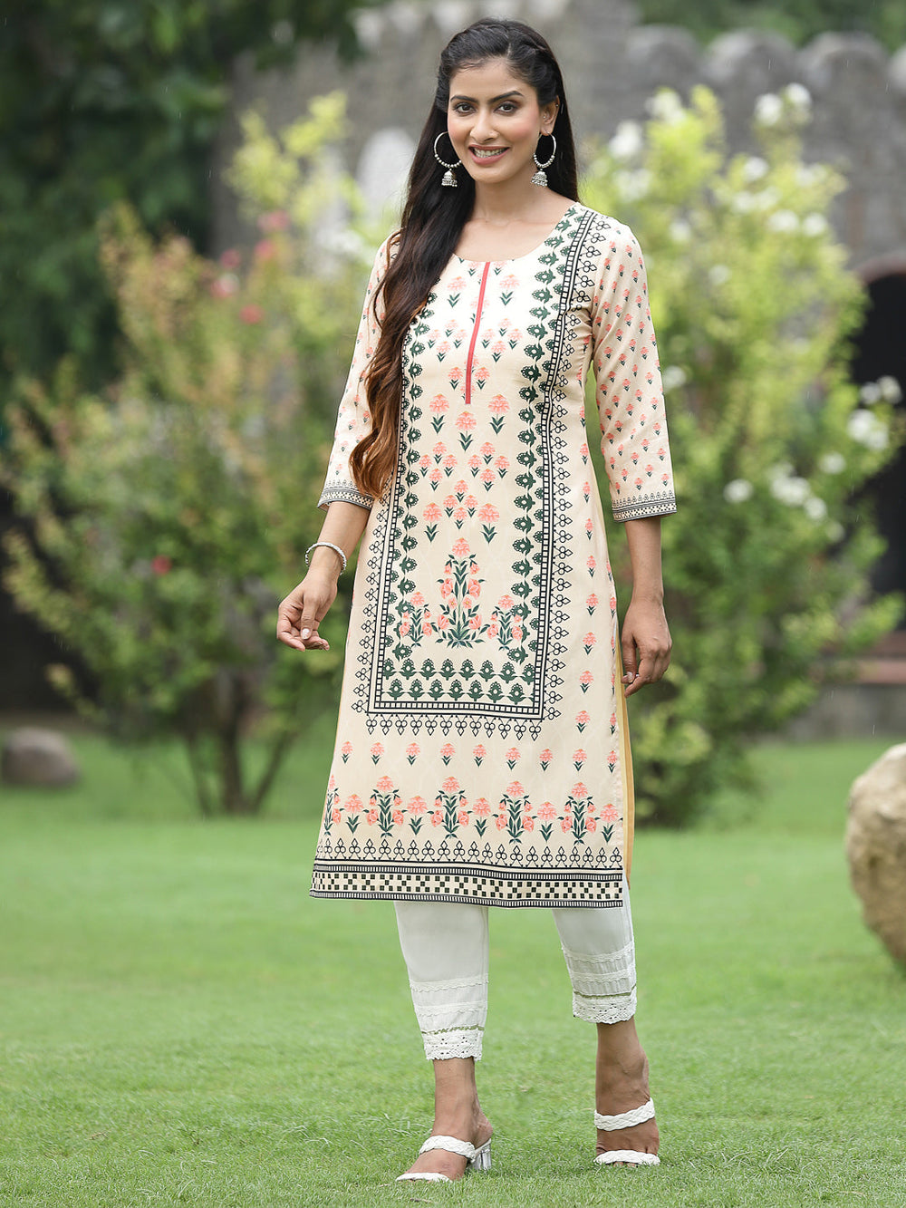 Juniper Women Off-White Crepe Casual Wear Digital Printed Straight Kurta | Grocsy