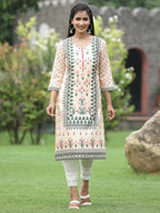 Juniper Women Off-White Crepe Casual Wear Digital Printed Straight Kurta | Grocsy