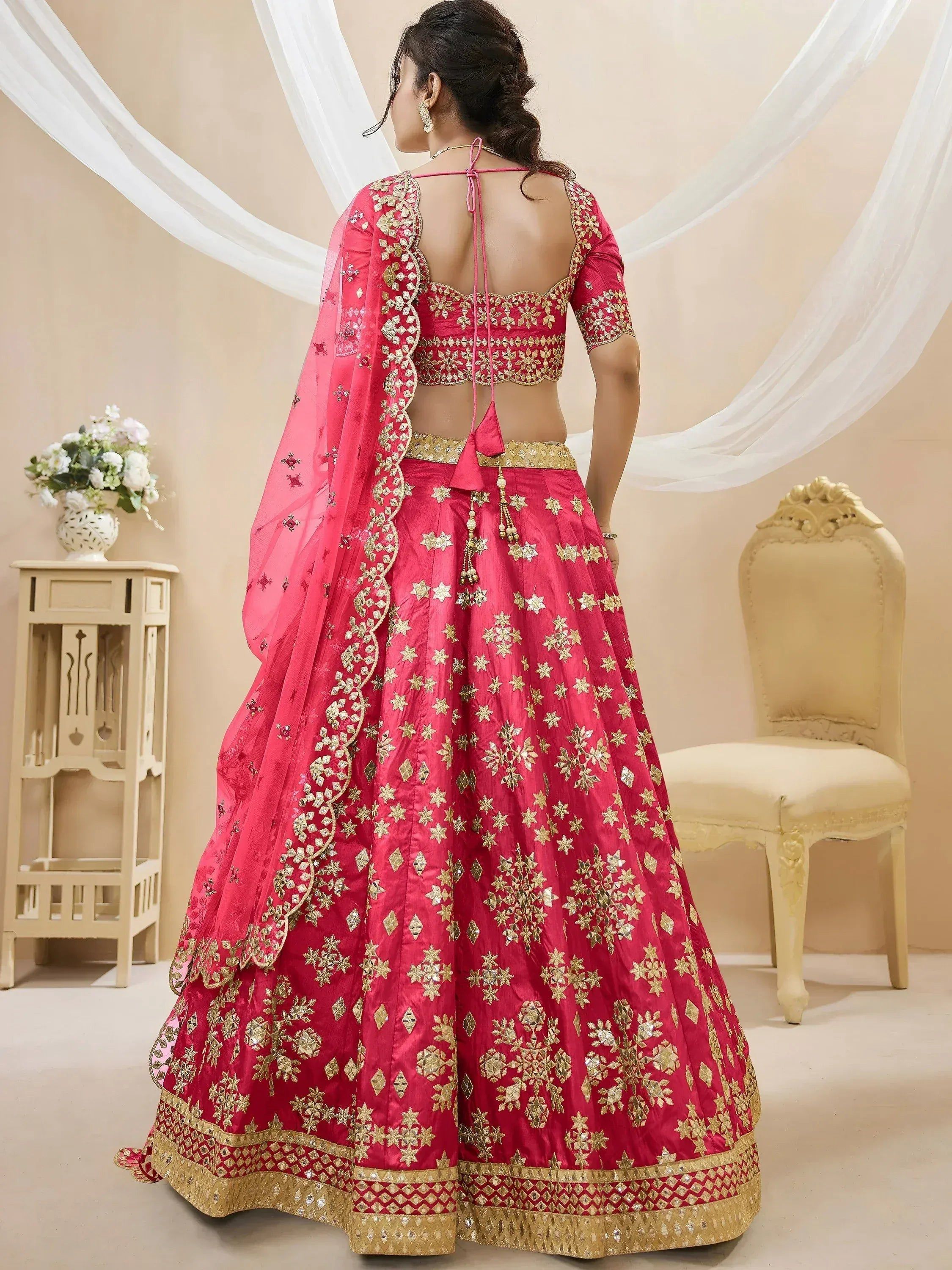 Tulsi Art Outstanding Pink Zari Work Art Silk Reception Wear Lehenga Choli | Grocsy