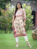 Juniper Women Beige Crepe Casual Wear Digital Printed Straight Kurta | Grocsy