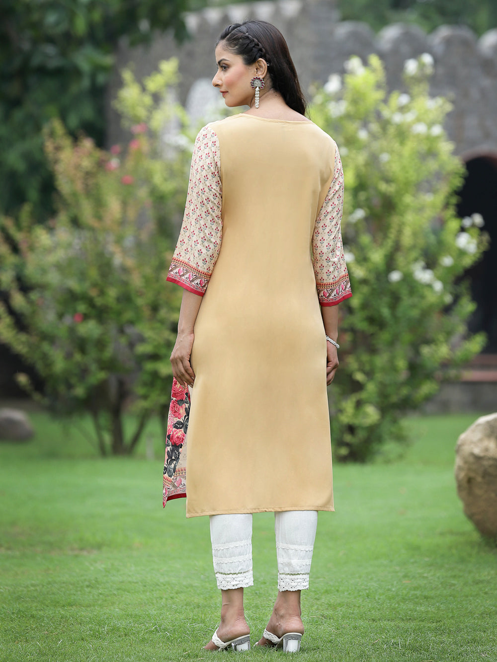 Juniper Women Beige Crepe Casual Wear Digital Printed Straight Kurta | Grocsy