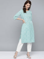 HERE&NOW Women Green & White Bandhani Print Straight Kurta | Grocsy