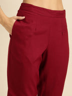 All About You Women Maroon Printed Kurta with Trousers | Grocsy
