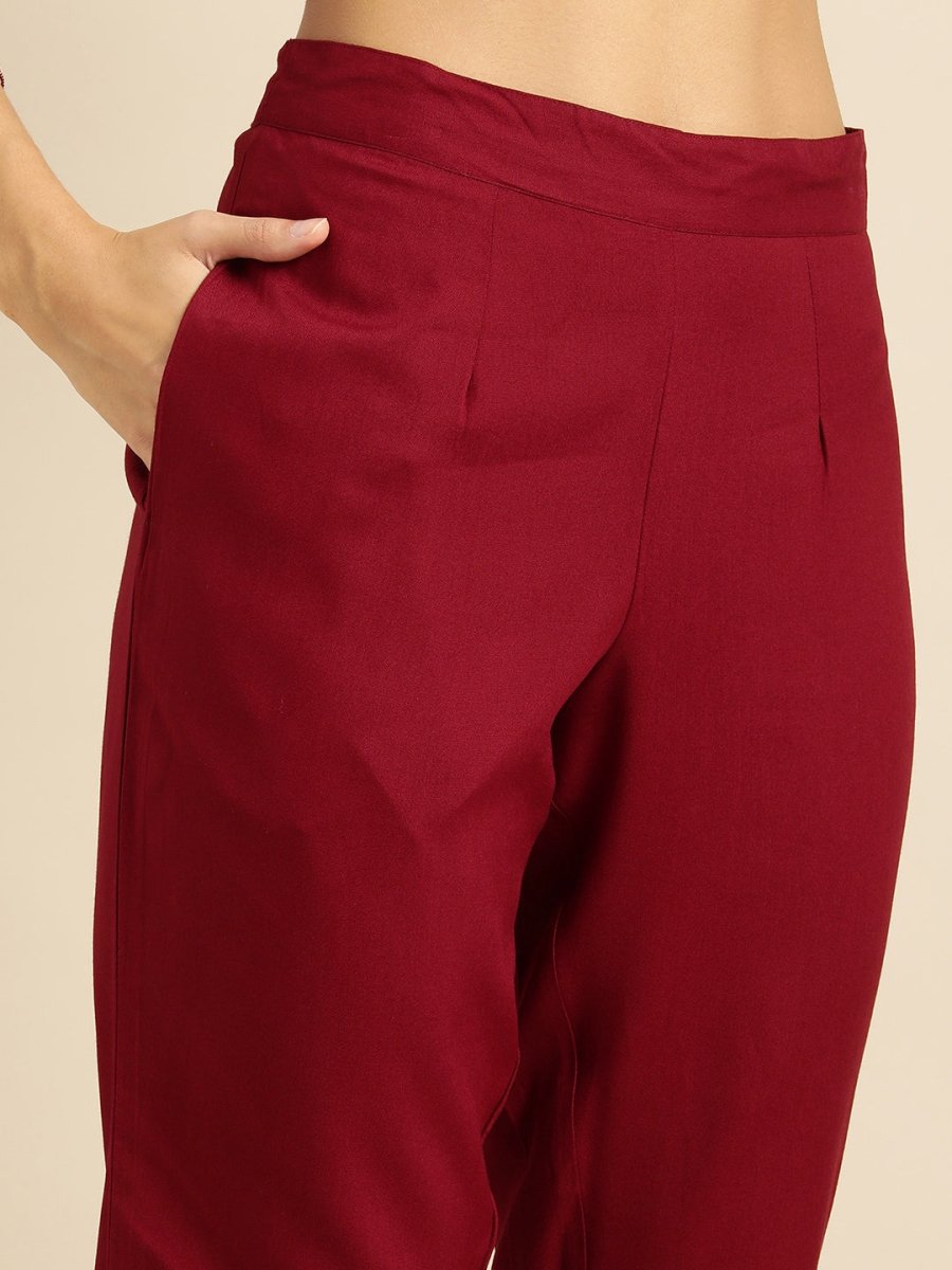 All About You Women Maroon Printed Kurta with Trousers | Grocsy