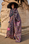 Monjolika Fashion Navy Blue Emblished Organza Contemporary Saree | Grocsy