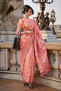 Monjolika Fashion Peach Emblished Organza Contemporary Saree | Grocsy