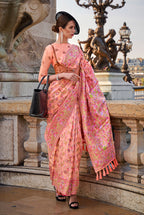Monjolika Fashion Peach Emblished Organza Contemporary Saree | Grocsy