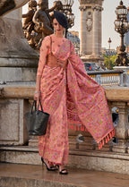 Monjolika Fashion Peach Emblished Organza Contemporary Saree | Grocsy