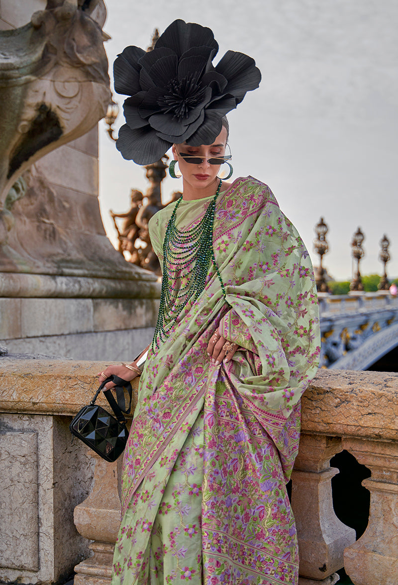 Monjolika Fashion Light Green Emblished Organza Contemporary Saree | Grocsy
