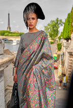 Monjolika Fashion Grey Emblished Organza Contemporary Saree | Grocsy
