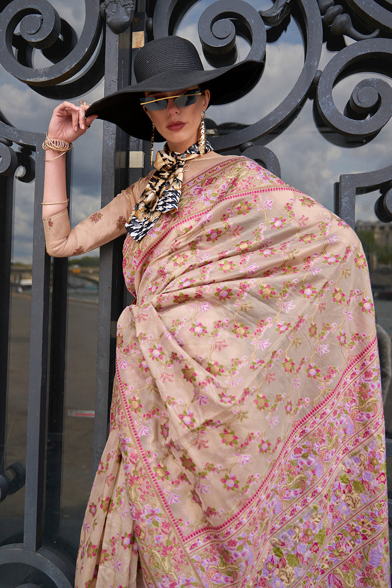 Monjolika Fashion Beige Emblished Organza Contemporary Saree | Grocsy