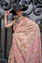 Monjolika Fashion Beige Emblished Organza Contemporary Saree | Grocsy
