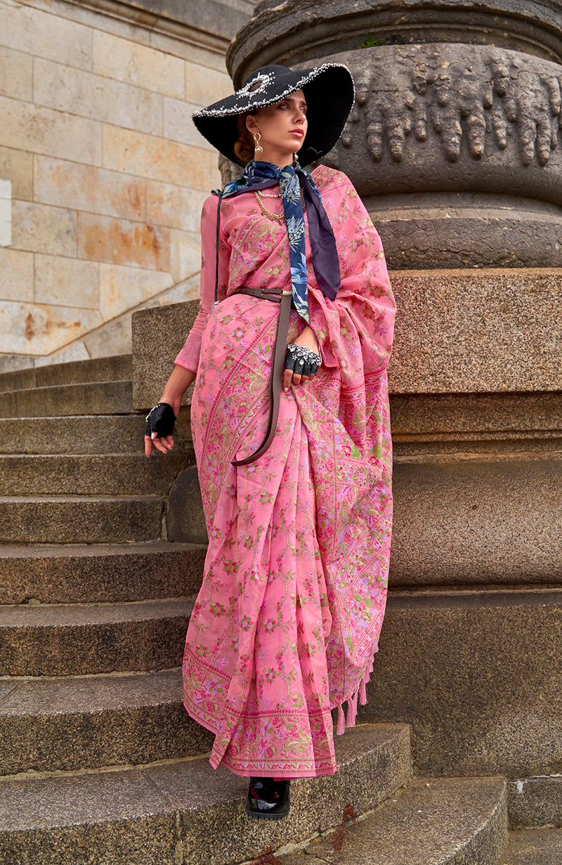 Monjolika Fashion Pink Emblished Organza Contemporary Saree | Grocsy