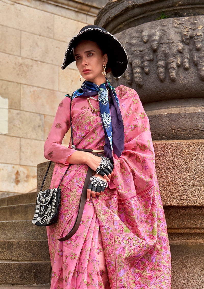 Monjolika Fashion Pink Emblished Organza Contemporary Saree | Grocsy