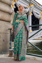 Monjolika Fashion Teal Emblished Organza Contemporary Saree | Grocsy