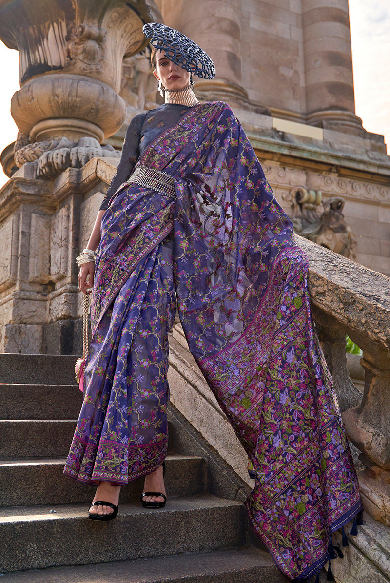 Monjolika Fashion Purple Emblished Organza Contemporary Saree | Grocsy