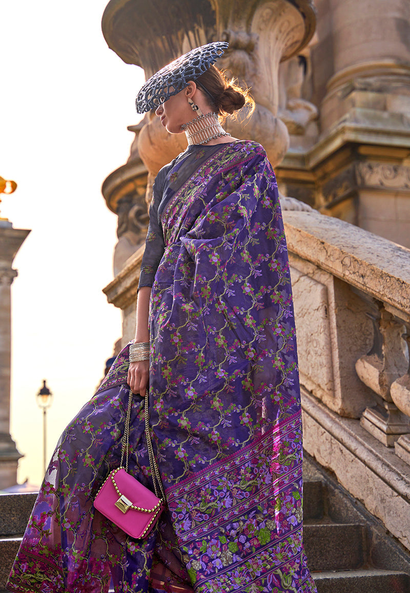Monjolika Fashion Purple Emblished Organza Contemporary Saree | Grocsy