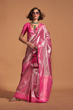 Monjolika Fashion Pink Kanjipuram Silk Woven Designer Saree | Grocsy