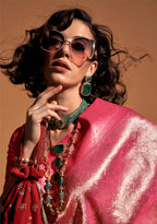 Monjolika Fashion Pink Kanjipuram Silk Woven Designer Saree | Grocsy