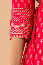 Juniper Fuchsia Rayon Festive Wear Foil Printed A-Line Long Dress | Grocsy